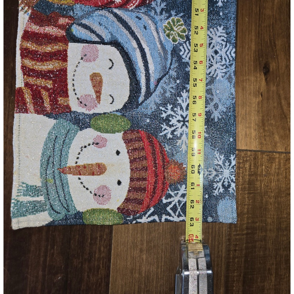 Holiday Snowman Woven Tapestry Table Runner Metallic Sparkle Christmas 63x 12 - Picture 4 of 8